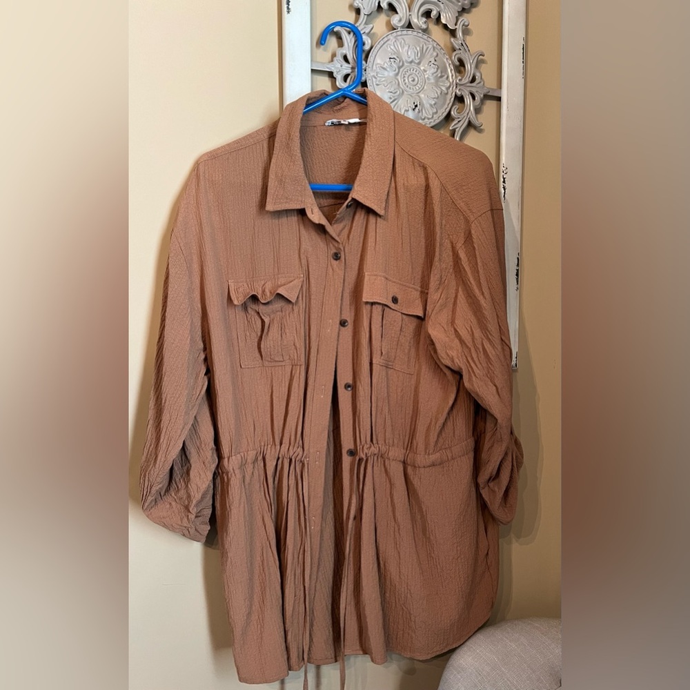 Calvin Klein gauze blouse with ruched waist detail